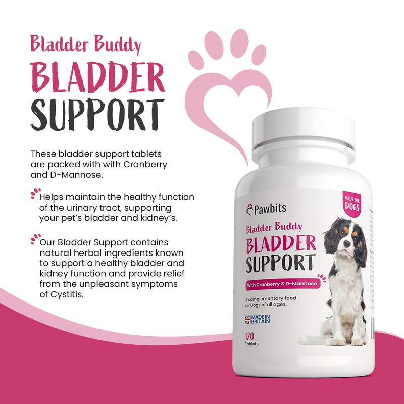 Pawbits 120 Bladder Buddy Support Tablets for Dogs - Dog UTI treatment Food Supplements with Cranberry and D-Mannose to Support Kidney & Urinary Health - PawsPlanet Australia