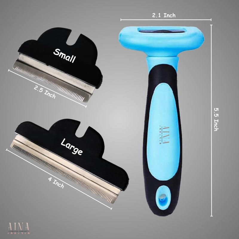 AINA Pet Grooming Comb for Dogs & Cats - Comfortable, Effective, Deshedding, Dematting Pet Combing Tool | Reduces Shedding, Easy to Clean Stainless Steel Head, Smooth Ends & Non-Slip Grip | Blue-Large Large - PawsPlanet Australia