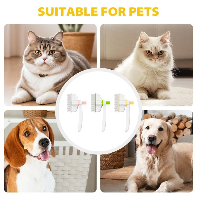Pet Hair Removal Comb Flea Comb, Multifunctional Cat Brush with Release Button, Grooming Brush Supplies for Detangling Thinning and Shedding, All Hair Types (Yellow) Yellow