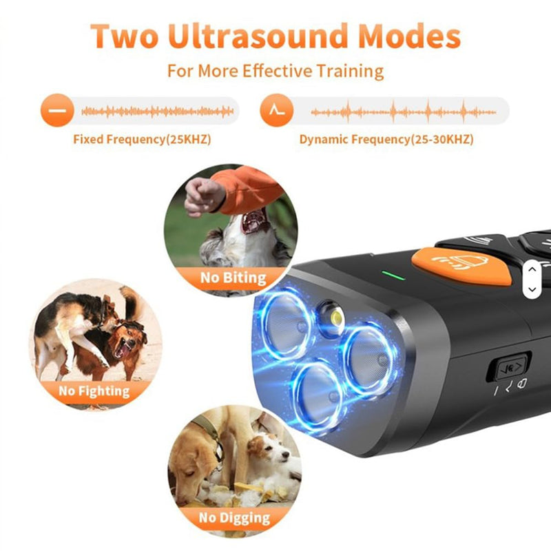 Anti-Bark Ultrasonic Dog Bark Deterrent Device – Handheld Bark Control with 3 Frequencies, 25ft Range, LED Flashlight – Safe Training for Small/Large Dogs, Rechargeable, Black