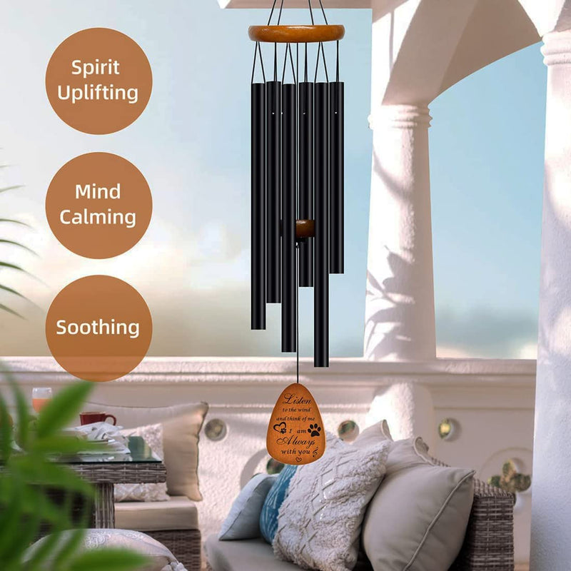 Cat Memorial Gifts Wind Chimes,Cat Loss Sympathy Gifts to Honor and Remember Cat,Pet Memorial Gifts for Cat Lovers with 7 Chakra Rainbow Bridge Bracelet,28 inches Cat Memorial(black) - PawsPlanet Australia