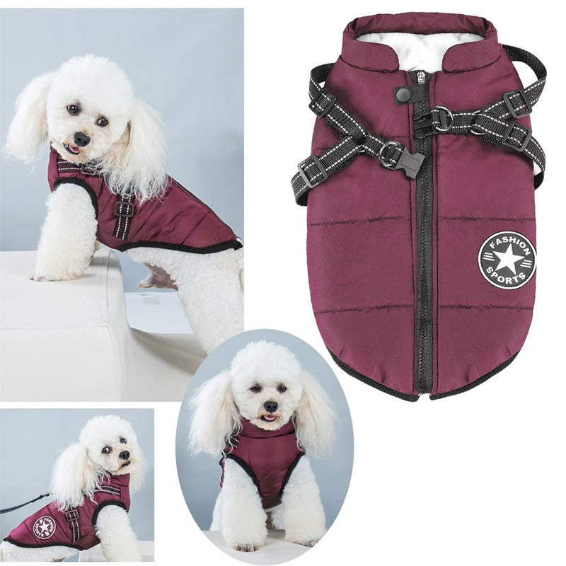 Aiboria Dog Jackets Coat for Winter Windproof Waterproof Skiing Dog Vest Fleece Warm Chest Strap Belt Purple L Violet Large - PawsPlanet Australia
