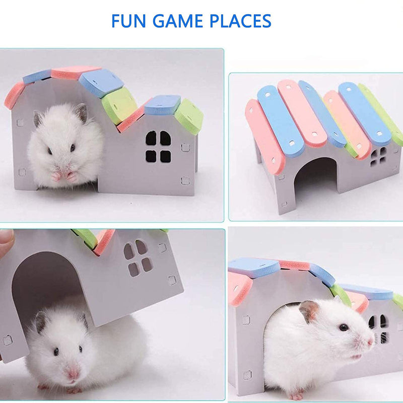 Hamiledyi Hamsters Flying Saucer Silent Running Exercise Wheels 10 Pcs Wooden Rainbow Gerbil House with Seesaw Small Animal Chew Toys for Teeth Care Molar Grass Cake Sweet Bamboo Snacks for Dwarf Mice - PawsPlanet Australia