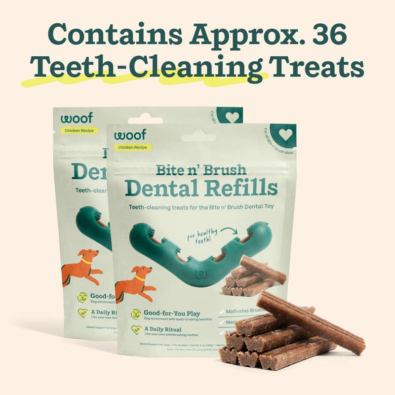 WOOF - Bite n' Brush Refills Treats for the Dog Toothbrush Toy - Scrub Plaque and Tartar from Your Dog's Teeth and Mouth - Dog Dental Sticks - 36 Refills - Chicken - 2 Pack 2 Pack Chicken - PawsPlanet Australia