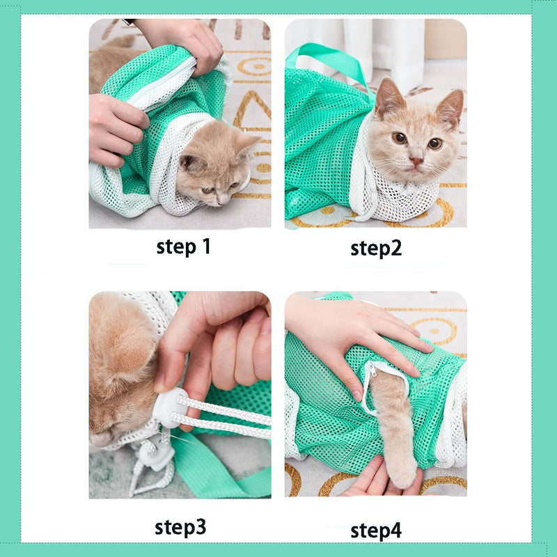 6 Pieces Cat Bathing/Grooming Bag, Adjustable Cat Shower Net Bag and Pet Nail Clippers, Nail File, Grooming Gloves, Tick Tool，Pet Dog and Cat Nail Trimming Check. - PawsPlanet Australia