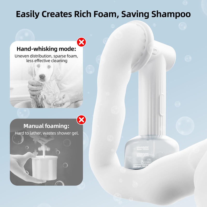 uahpet Automatic Foaming Pet Brush, Rechargeable & IPX7 Waterproof Dog Scrubber with Soft Silicone, One-Button Deep Cleaning Dog Bath Brush for Short and Long Haired Pet - PawsPlanet Australia