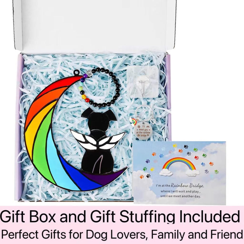 Dog Memorial Gifts for Loss of Dog,Dog Memorial Sun Catcher, Pet Loss Sympathy Gift,Dog Death Sympathy Gifts,Rainbow Bridge Dog Memorial Gifts,Pet Memorial Gifts for Dogs Loss of Dog Rainbow-black dog - PawsPlanet Australia