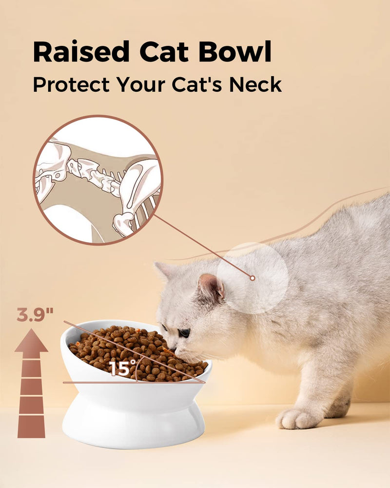 Elevated Cat Food Bowl, 5 Oz Ceramic Raised and Tilted Water Bowl, Anti Vomiting and Protect Pets' Spines Dishes for Small Dog, Fat Faced Cat, Kitten (White, 1 Pack) White - PawsPlanet Australia