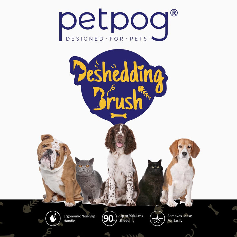 PetPog Deshedding Brush for Dogs & Cats, Wide Shallow Grooming Comb for Shedding Control, Stainless Steel Blade, Undercoat Grooming Tool for Short & Medium Coats, Non-Slip Easy-Hold Handle Black - PawsPlanet Australia