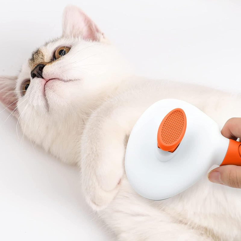 Cat Brush for Shedding and Grooming, Pet Self Cleaning Slicker Brush with Cat Hair Comb(Orange) Orange - PawsPlanet Australia