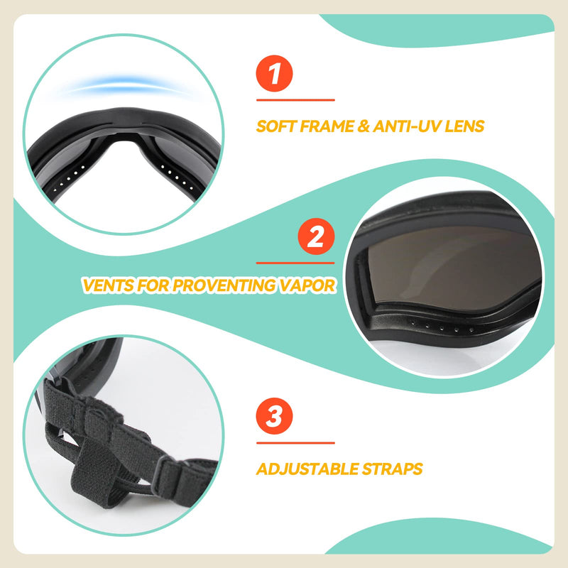 PETLESO Dog Goggles Sunglasses for Large Breeds - 2PCS Black & Clear UV Protection Set, Windproof Eye Wear for Medium to Large Dogs, Ideal for Riding/Driving/Hiking 2Pcs L