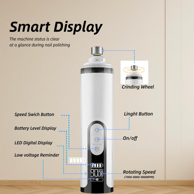 Pet Nail Grinder, 3-Speed Electric Trimmer with Dual LED Lights, 2000mAh Rechargeable for Dogs and Cats, Quiet