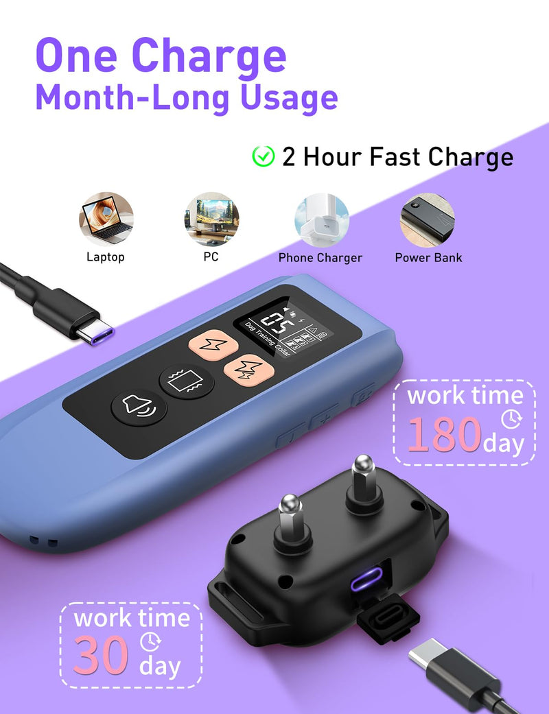 Dog Shock Collar 2 Dogs (10-120lbs) - 3300Ft Dog Training Collar with Beep, Vibration & Shock, IPX7 Waterproof Rechargeable Dog Shock Collars for Small Medium Large Dogs, Security Lock, Purple Purple 2pc - PawsPlanet Australia