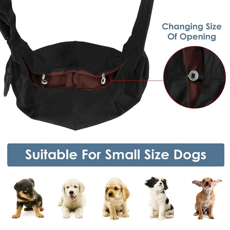 Lukovee Pet Sling, Hand Free Dog Sling Carrier Adjustable Padded Strap Tote Bag Breathable Cotton Shoulder Bag Front Pocket Safety Belt Carrying Small Dog Cat Puppy Machine Washable (Black, S) A1- Black Cotton Fabric For Pets 3~8lbs