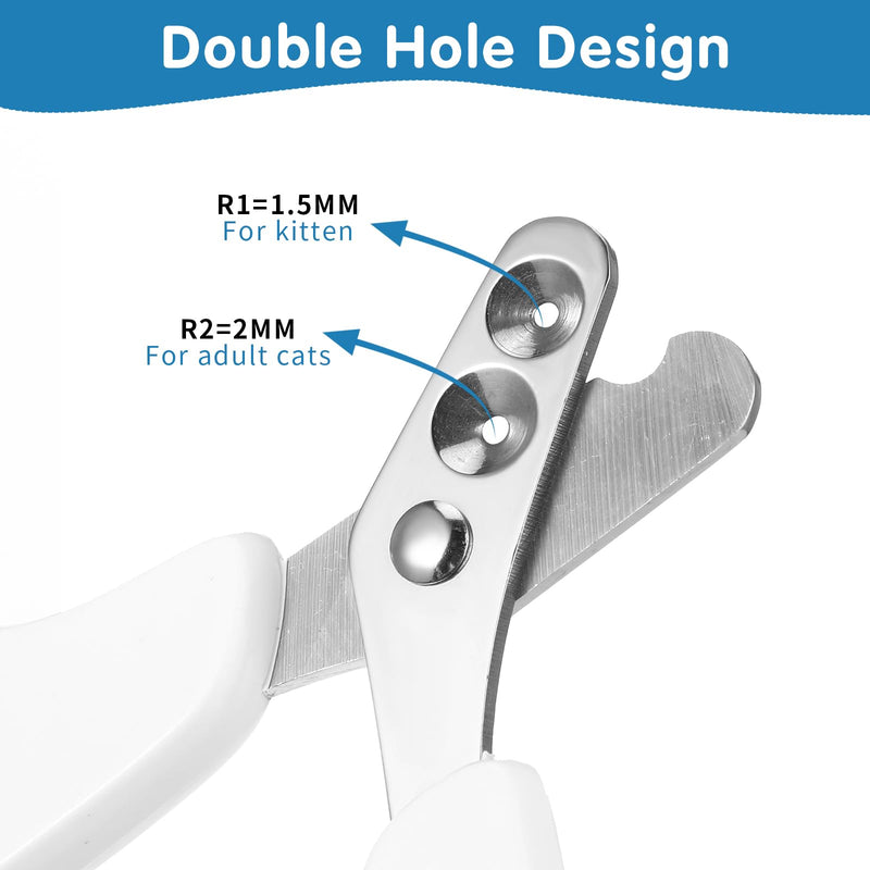 Cat Nail Clippers with Circular Cut Hole, 0.06” & 0.08” Double Round Hole Cat Nail Trimmer, Avoid Over Cutting Pet Nails Clippers with Safety Guard for Novice Pet Families - PawsPlanet Australia