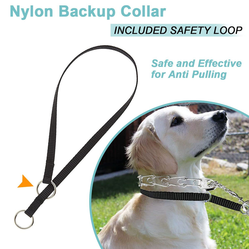 Mayerzon Backup Collar, Double Ended Clip and Carabiner for Prong Collar, Pinch Collar and Dog Harness, Safety Use for Walking and Training (L, Black) Large,21.7in, Neck 16-20in - PawsPlanet Australia