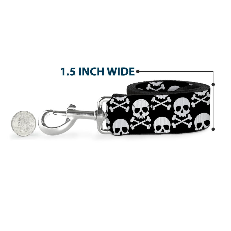 Buckle-Down Pet Leash, Dog Leash, Skull Cross Bones Staggered Black White, 4 Feet Long 0.5 Inch Wide 4 Feet Long - 1/2" Wide - PawsPlanet Australia