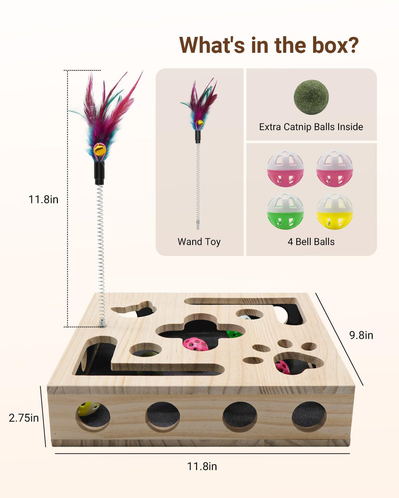 Cat Nail File Box with Interactive Cat Toys – 2026 Gift for a Cats Nail File Enrichment Box Scratch Puzzle Toy for Indoor Cats, Natural Claw Care with Wand Toy, 1 Catnip Ball&4 Bell Ball(Random Color)