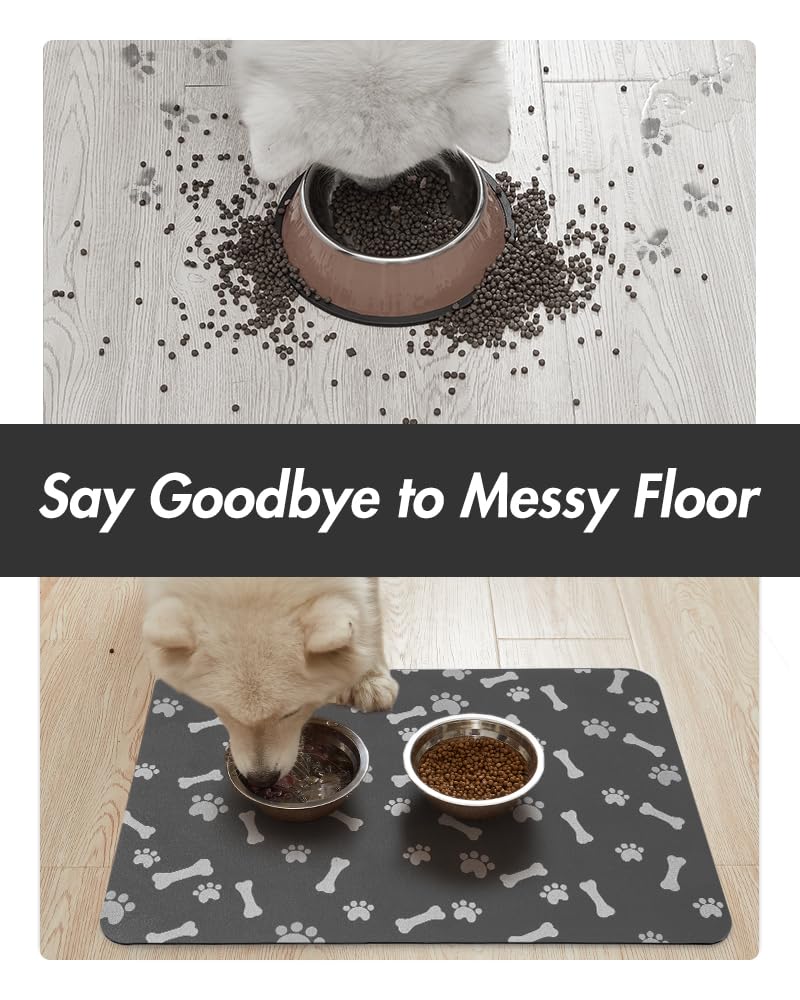 Pet Feeding Mat-Absorbent Dog Food Mat-Dog Mat for Food and Water-No Stains Quick Dry Dog Water Dispenser Mat-Pet Supplies-Dog Placemat Dog Water Bowl for Messy Drinkers 12"X19" Dark Grey 12"X19" - PawsPlanet Australia
