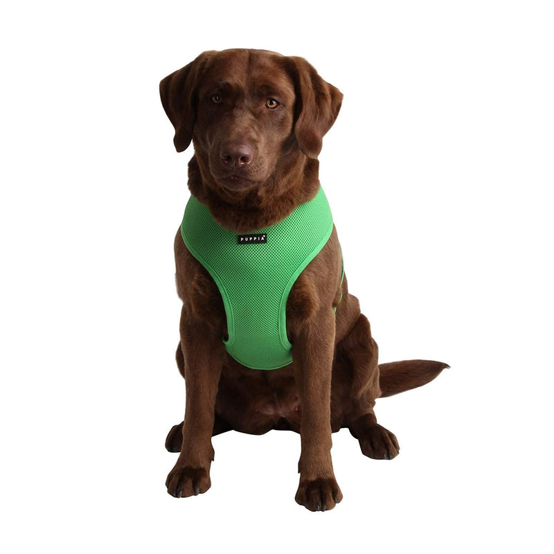 Puppia Soft Dog Harness No Choke Over-The-Head Triple Layered Breathable Mesh Adjustable Chest Belt and Quick-Release Buckle, Green, Small