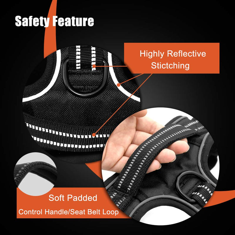 PHOEPET No Pull Dog Harness Medium Reflective Front Clip Vest with Handle, Adjustable 2 Metal Rings 2 Buckles(M, Grey) Gray - PawsPlanet Australia