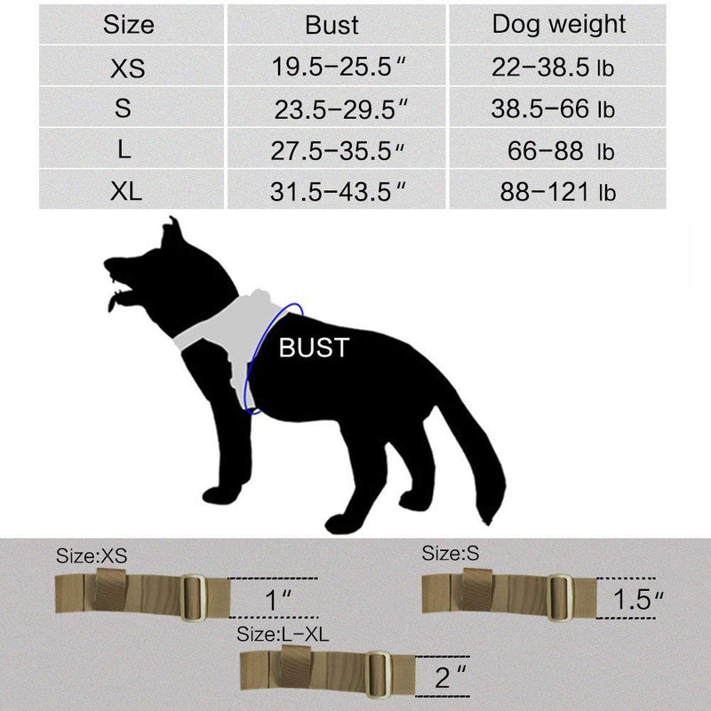 Large Tactical Dog Collar Adjustable Small Tactical Dog Harness and Bungee Dog Leash with Handle - PawsPlanet Australia