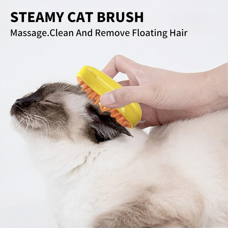 Steamy Mango 3-in-1 Steam Grooming Brush, Eliminates Flying & Tangled Hair, Water Spray for Cats & Dogs, Shedding & Massage Tool Yellow - PawsPlanet Australia