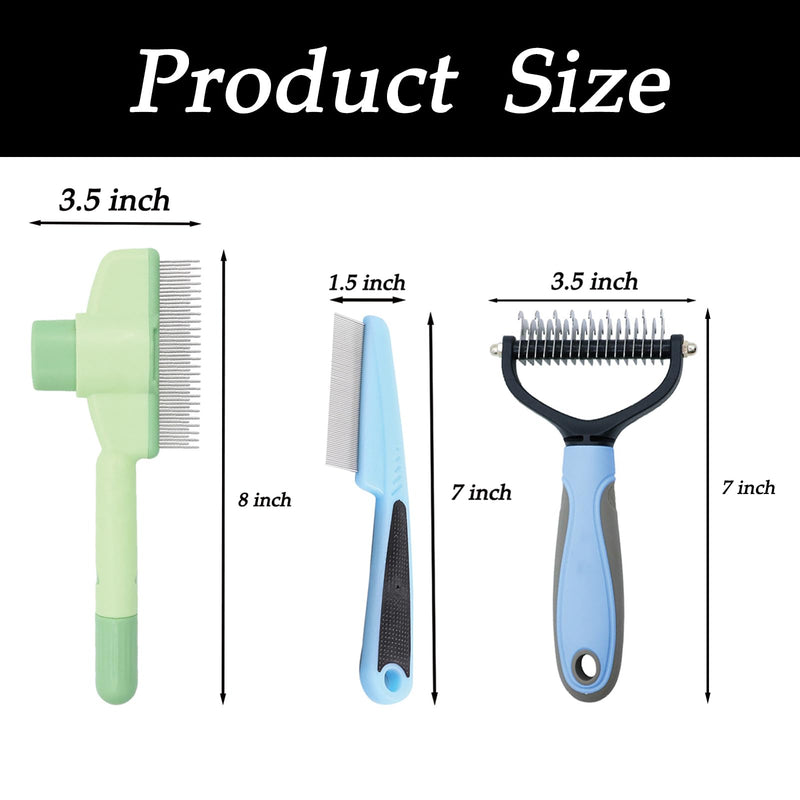 3 Pcs Flea Comb For Cats Dogs Self Cleaning Pet Hair Removal Tool Flea Lice Comb Grooming Brush For Shedding Indoor Kittens With Release Button Long And Short Stainless Steel Metal Teeth. - PawsPlanet Australia