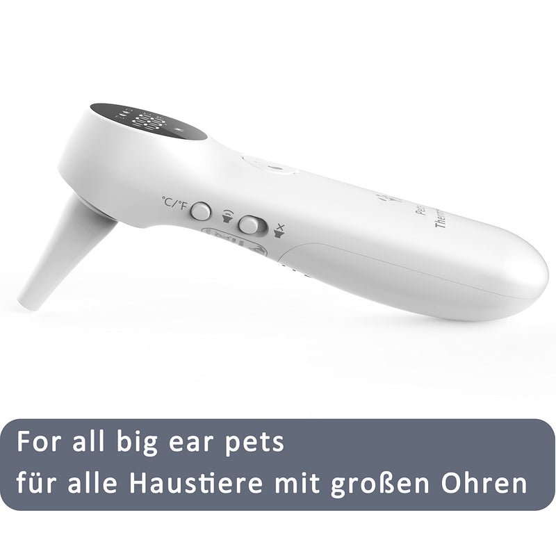 Dog Ear Temperature Monitor, Long Probe for Pets Ear Canal Only, Measure Dog Temperature in 1 second, Voice On/Off Switchable, C/F Switchable (White) White - PawsPlanet Australia