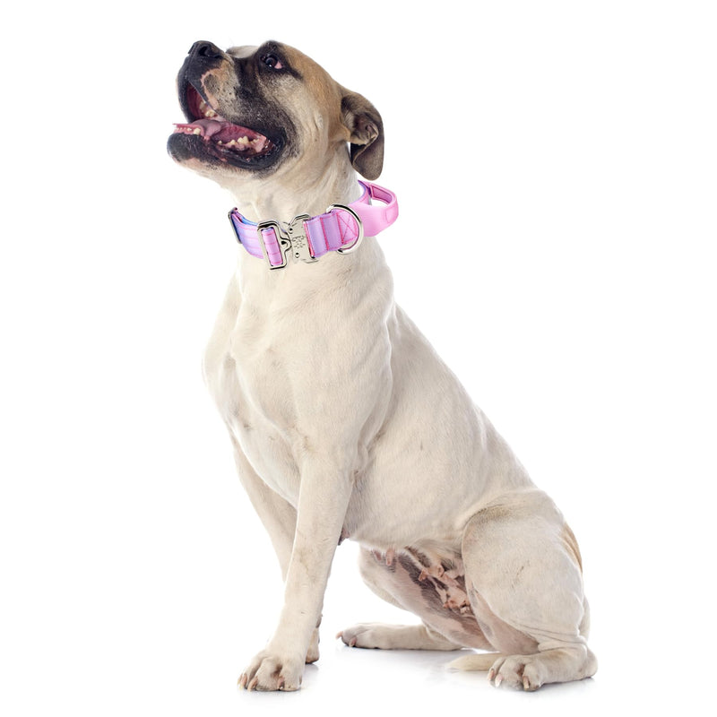 Tactical Dog Collar, Wide Thick Heavy Duty Dog Collar with Handle, Soft Neoprene Padded Military-Grade Nylon Training Collar with Quick Release Metal Buckle for Large Dogs (Pink, L,XL) Pink - PawsPlanet Australia