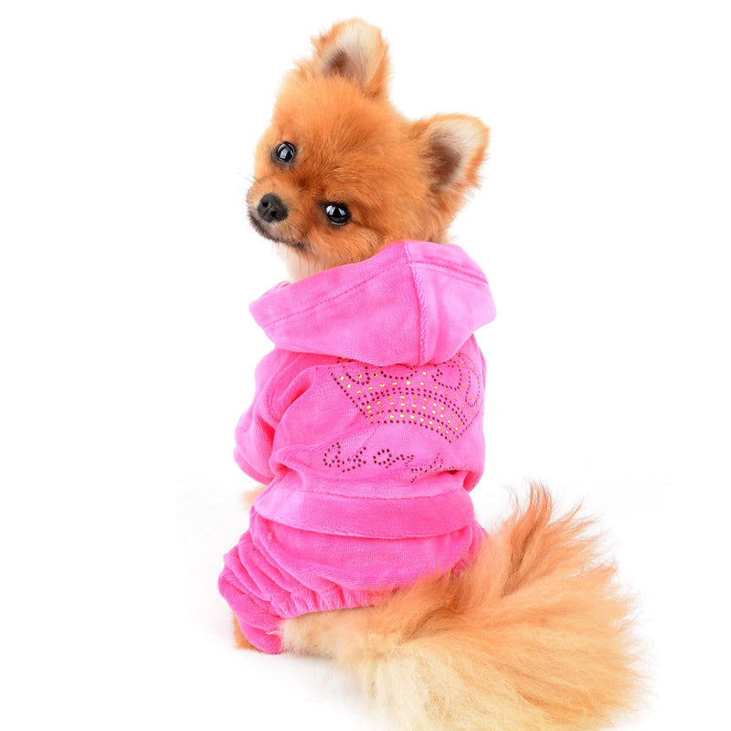 SMALLLEE_LUCKY_STORE Pet Clothes for Small Dog Cat Soft Velvet Crown Jumpsuit Coat Hooide Pajamas Tracksuit Pink L L(Chest:20.5" Back:13",fit 11-15lbs) - PawsPlanet Australia