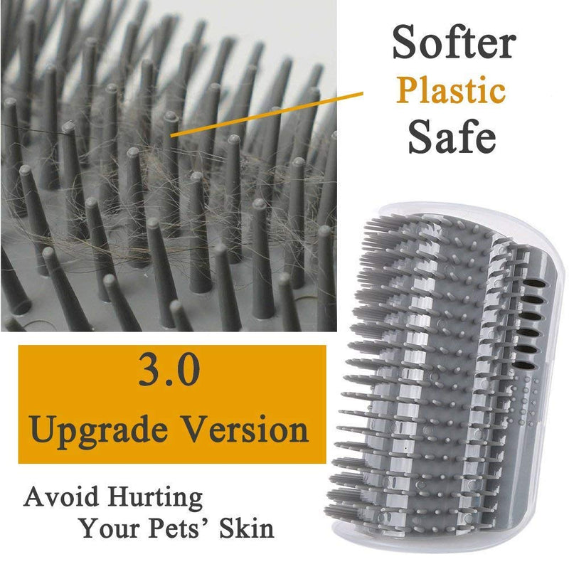 3.0 Softer Cat Self Groomer with Catnip, Dog Cat Corner Groomer,Wall Corner Scratcher Comb,Grooming Massage Brush, Perfect Scratch Massager Tool for Long & Short Fur Kitten/Puppy (1 Pack) 3.0 Softer Grey (1 Pack)