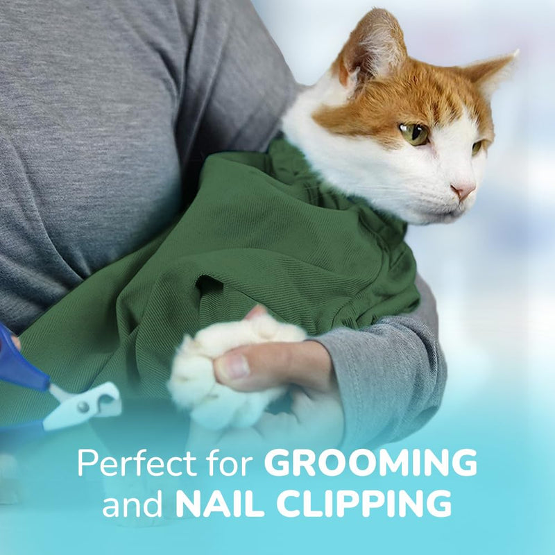 Cat-in-the-Bag Cozy Comfort Carrier - Large Green Pet Carrier and Cat Carrier Soft for Cutting Nails, Vet Visits, Medication Administration, Dental Care, & Travel Large – 10 lbs. and up.