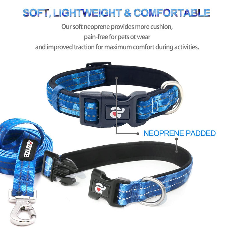 azuza Reflective Dog Collar and Leash Set with Airtag Holder, Blue Camo Padded Collar with Matching Clip Handle Leash for Small Dogs S (Neck: 11"-16") 1#Blue(Upgraded version) - PawsPlanet Australia
