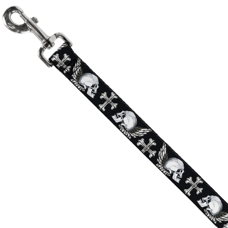 Buckle-Down Dog Leash Skulls Wings Black White 6 Feet Long 0.5 Inch Wide 6 Feet Long - 1/2" Wide - PawsPlanet Australia