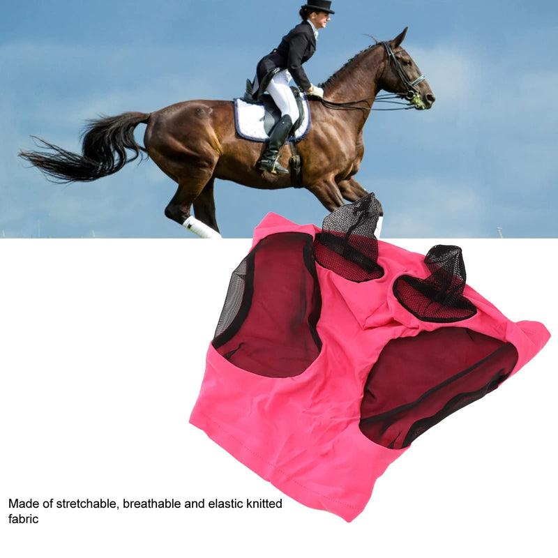 Horse Fly Mask, Professional Sun Comfortable Breathable Ears Protection Mesh Cover for Barn Horses Pink 44x36cm