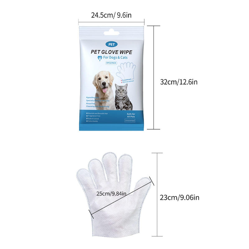 Pet Bath Wipes for Dogs and Cats 6 PCS，Dog wipes thickened material Cleaning Deodorizing Bathing Wipes Dog washing gloves Nourishing Grooming Fur，for Daily Care and Traveling Give your pet 6 baths!