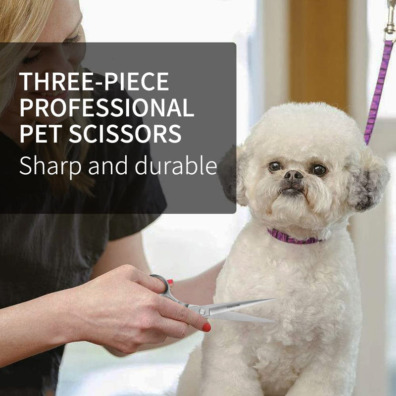 Fenice Peak 3pcs Dog Grooming Scissors Set Straight Thinning Curved Shears Stainless Steel Shears for Pet Grooming Sharp and Durable with Case Suitable for home users and Professional Groomer 6.5‘’thin+8.0‘’cut+7.5‘’curved - PawsPlanet Australia