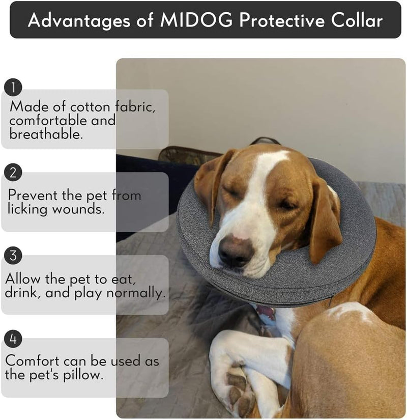 MIDOG Dog Cone Collar, Inflatable Dog Neck Donut Collar Alternative After Surgery, Soft Protective Recovery Cone for Small Medium Large Dogs and Cats Puppies - Alternative E Collar (Gray, XL) Grey X-Large(Neck:18"-24") - PawsPlanet Australia