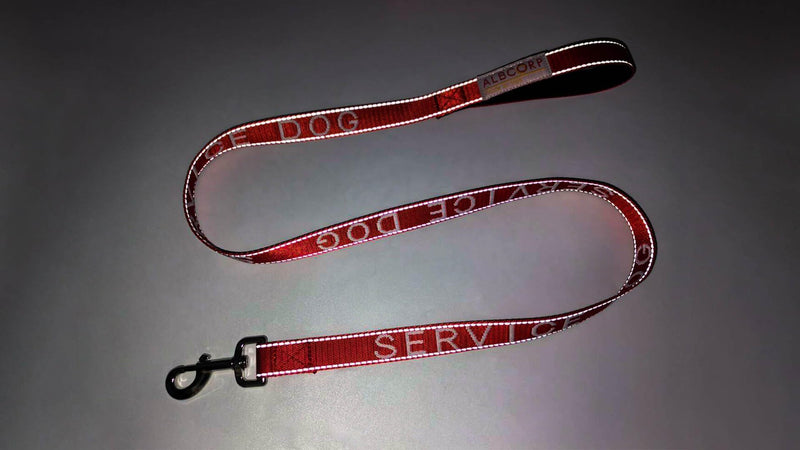 Albcorp Service Dog Leash - Embroidered- with Padded Neoprene Handle and Reflective threads, 4 Feet, for Harnesses, Vests or Collars, Red - PawsPlanet Australia