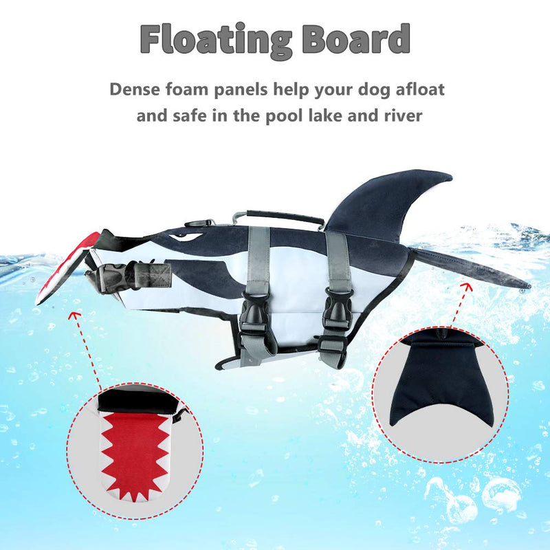 Dog Life Jacket Ripstop Pet Safety Floatation Vest Adjustable Dog Life Preserver Reflective Durable Rescue Handle Pet Lifesaver for Small Medium Large Dogs Swimming Beach Boating（Shark, S） shark - PawsPlanet Australia