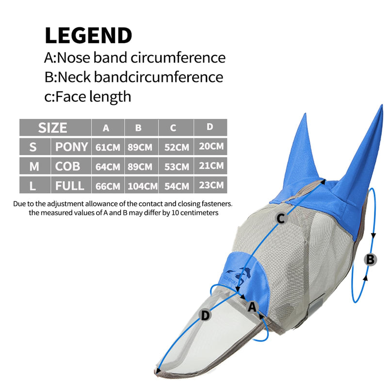 Horse Fly Mask Cold-Proof with Long Nose and Ears,Blue,Small Size Small Blue - PawsPlanet Australia