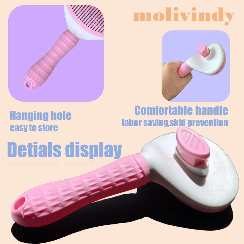 Self Cleaning Slicker Brush,Dog Brush with Massage Particles,Removes Loose hair & Tangles,Skin Friendly & Promote Circulation-pink 1 - PawsPlanet Australia
