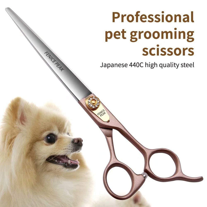 Fenice Peak 7'' Dog Straight Scissors for Grooming 440C Stainless Steel Rose Gold Professional Pet Trimming Scissors Sharp Blades Cutting for Dogs and Cats Shears Straight Shear 7'' - PawsPlanet Australia
