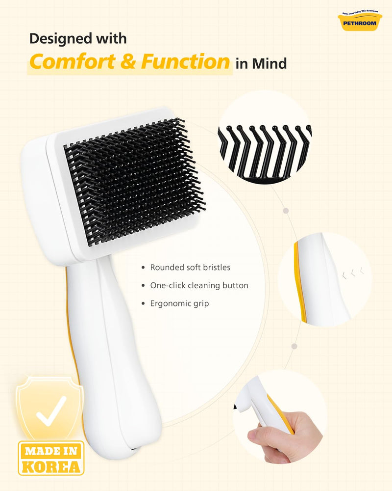 PETHROOM Self-Cleaning Slicker Brush for Dogs & Cats – Gentle Grooming & Deshedding Tool, Removes Mats & Tangles, Skin-Friendly Coated Tips, One-Touch Hair Removal Button - PawsPlanet Australia