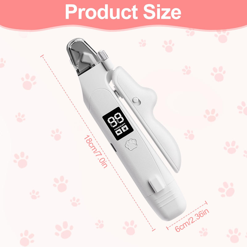 2 in 1 Dog Nails Clippers - Nail Grinders Claws Trimmer for Grooming with Light and LED Screen, Easy Nail Trimmer File, Safe Silent Pet Nail Grinder for Small, Medium Dogs Cats White with LED Screen - PawsPlanet Australia