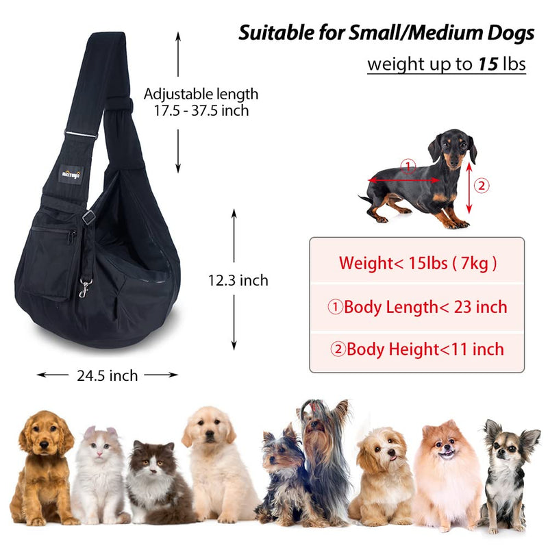 NATUYA Pet Sling Carrier Small Dog Slings Cat Carrier Bag Adjustable Strap Hands-free Sling Pet Dog Cat Carrier Bag with Front Zipper Pocket Safety Belt for Outdoor Traveling Subway (Black Waterproof) Black Waterproof Style