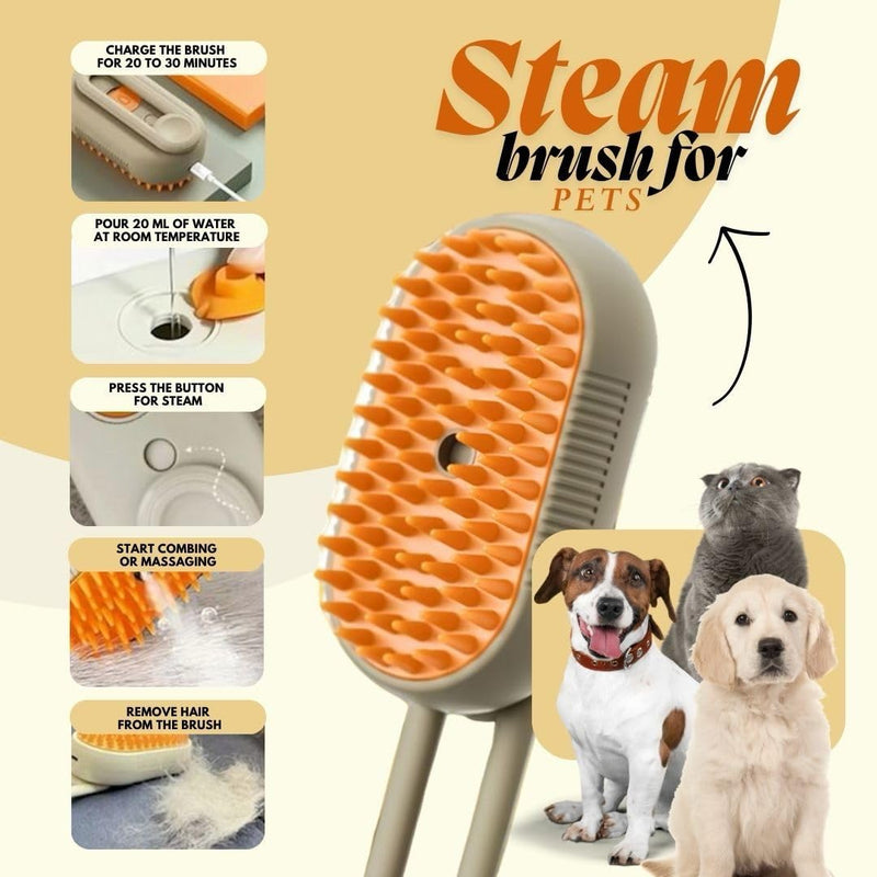 3-in-1 Steam Pet Brush for Cats & Dogs – Self-Cleaning Grooming Comb with Spray Mist, Massage & Shedding, Rechargeable USB, Anti-Static, Foldable Handle – Kakhi Khaki - PawsPlanet Australia