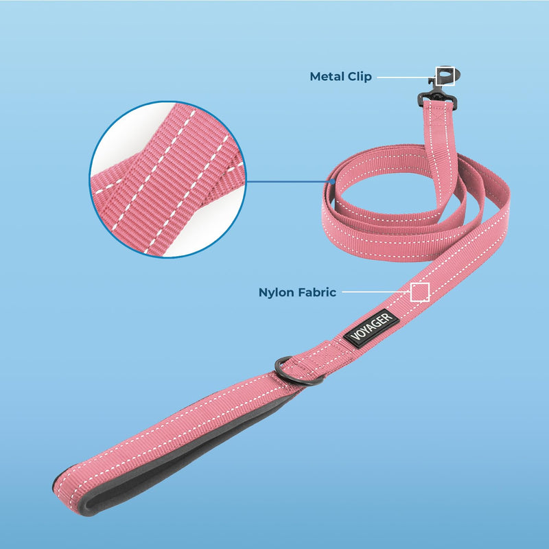 Best Pet Supplies Voyager Reflective Dog Leash with Neoprene Handle, 5ft Long, Supports Small, Medium, and Large Breed Puppies, Cute and Heavy Duty for Walking, Running, and Training - Pink,3/4" x 5ft Leash (Pink) 3/4" x 5ft - PawsPlanet Australia