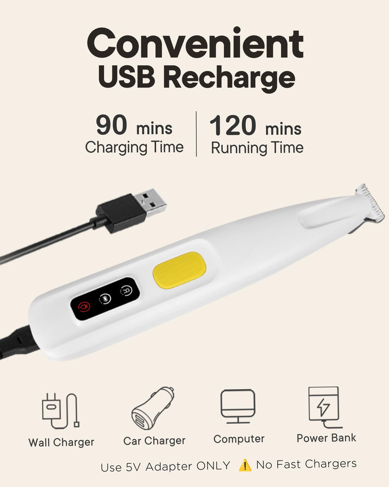FURBONA Upgraded Dog Paw Trimmer with LED Light, 18 mm Widen Blade, 35 dB Low Noise, Waterproof, Rechargeable Clipper for Dogs & Cats Precision Trimming Around Paws, Eyes, Ears, Face, and Rump Yellow - PawsPlanet Australia